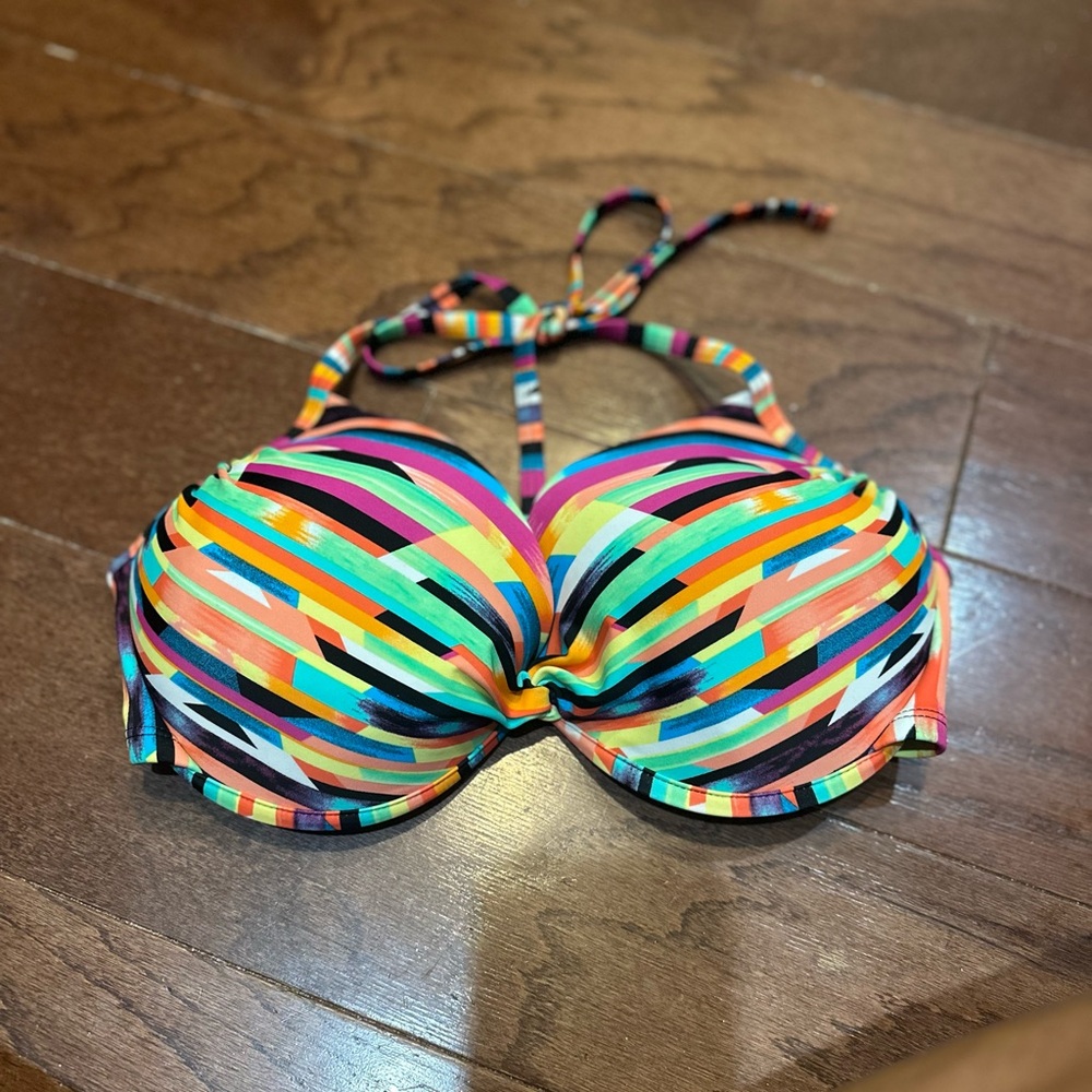 Xhilaration Multi Colored Striped Halter bikini top swim Size D/DD